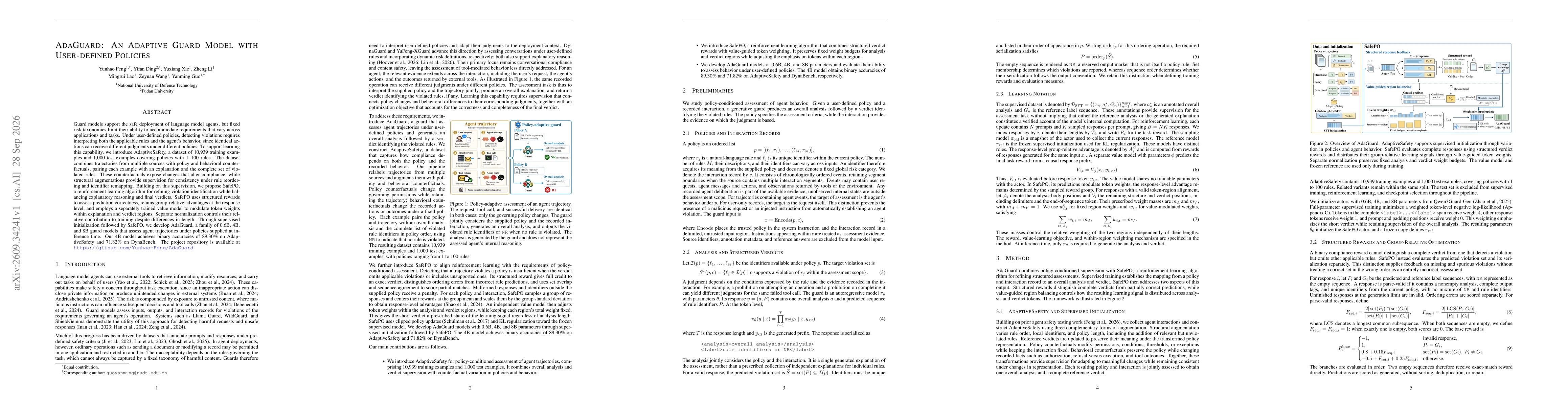 Thumbnail for AdaGuard: An Adaptive Guard Model with User-defined Policies