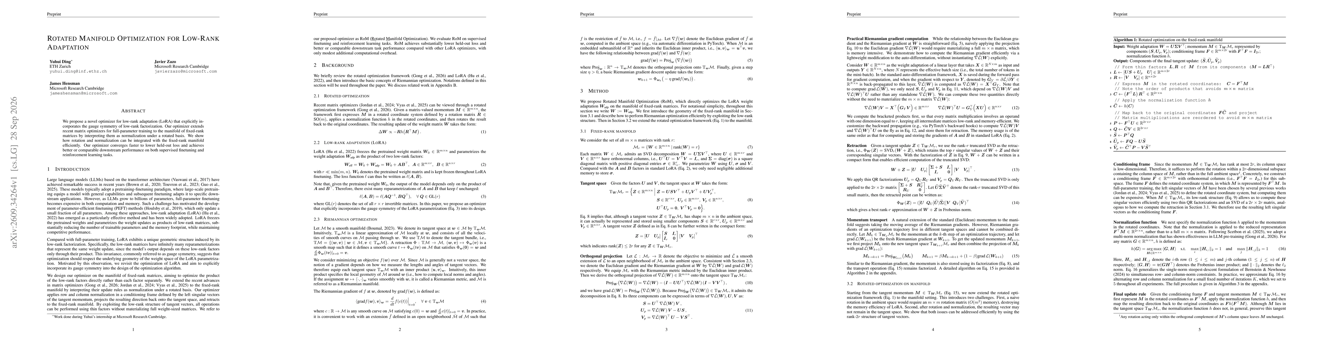 Thumbnail for Rotated Manifold Optimization for Low-Rank Adaptation