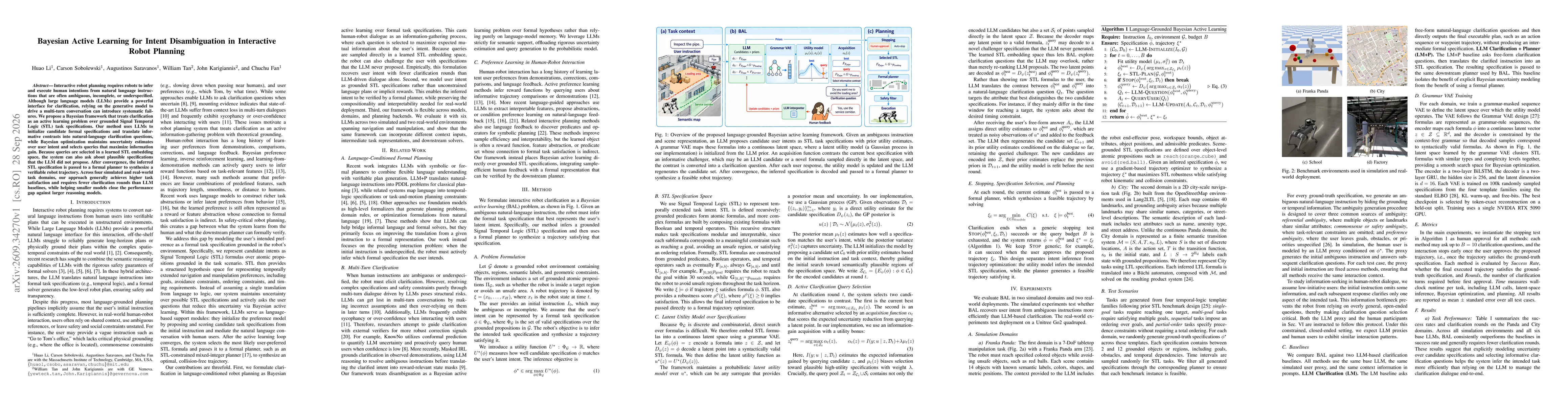 Thumbnail for Bayesian Active Learning for Intent Disambiguation in Interactive Robot Planning