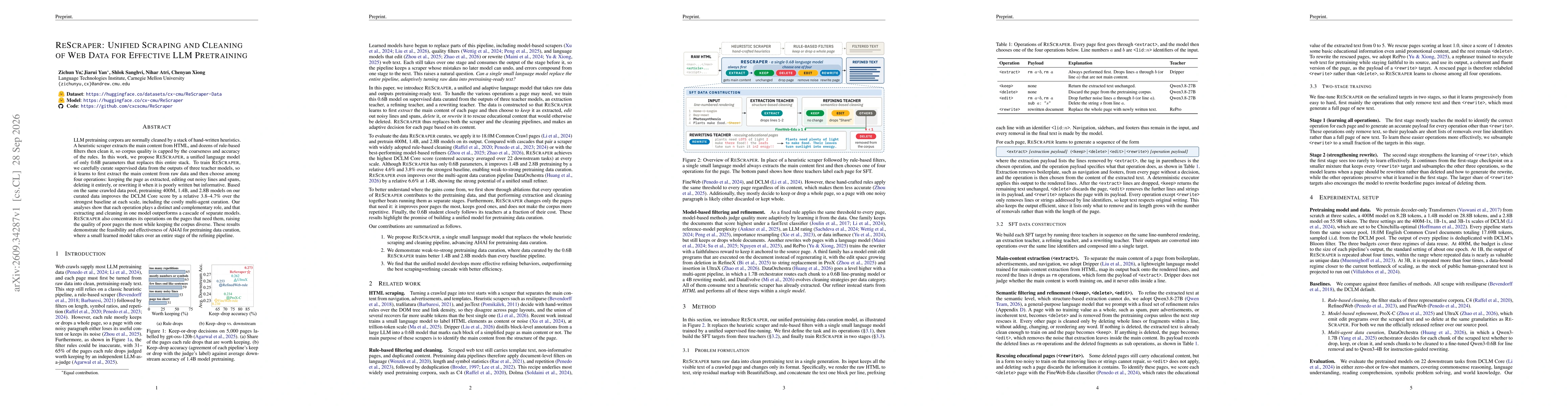 Thumbnail for ReScraper: Unified Scraping and Cleaning of Web Data for Effective LLM Pretraining