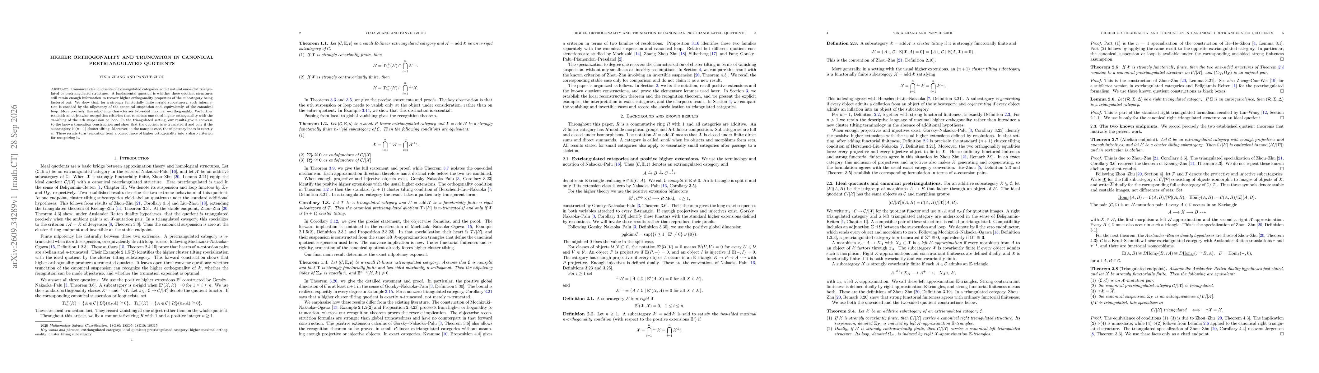Thumbnail for Higher orthogonality and truncation in canonical pretriangulated quotients