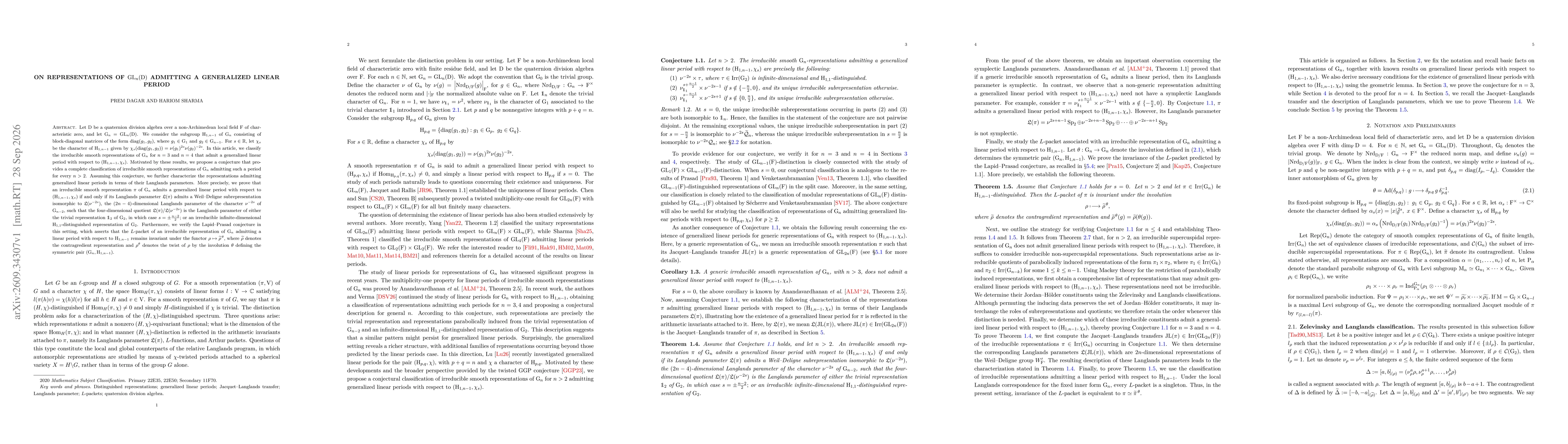 Thumbnail for On Representations of $\mathrm{GL}_n(\mathrm{D})$ admitting a generalized linear period
