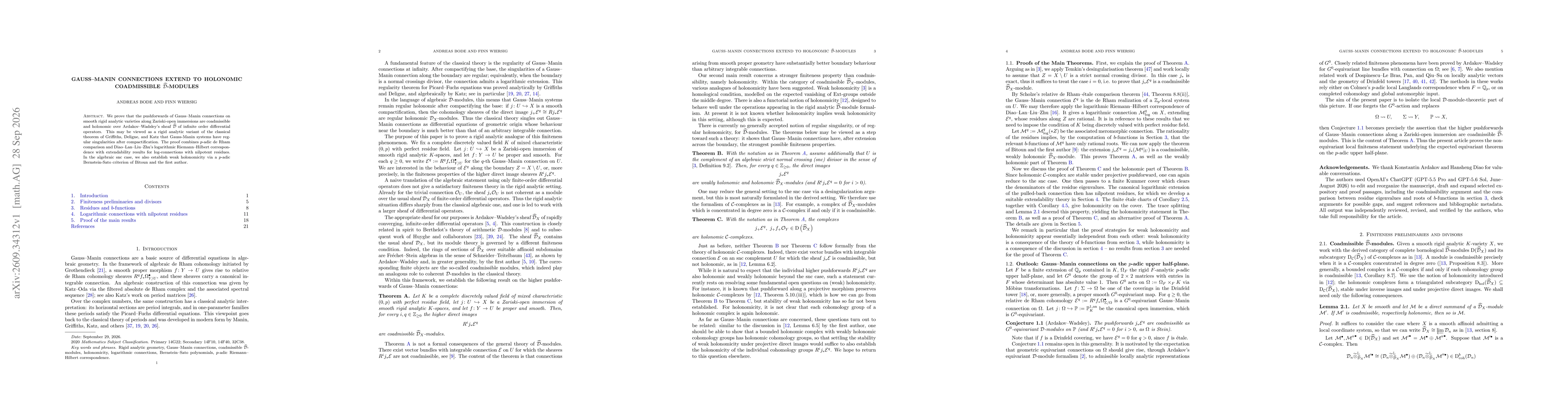 Thumbnail for Gauss--Manin connections extend to holonomic coadmissible D-cap-modules