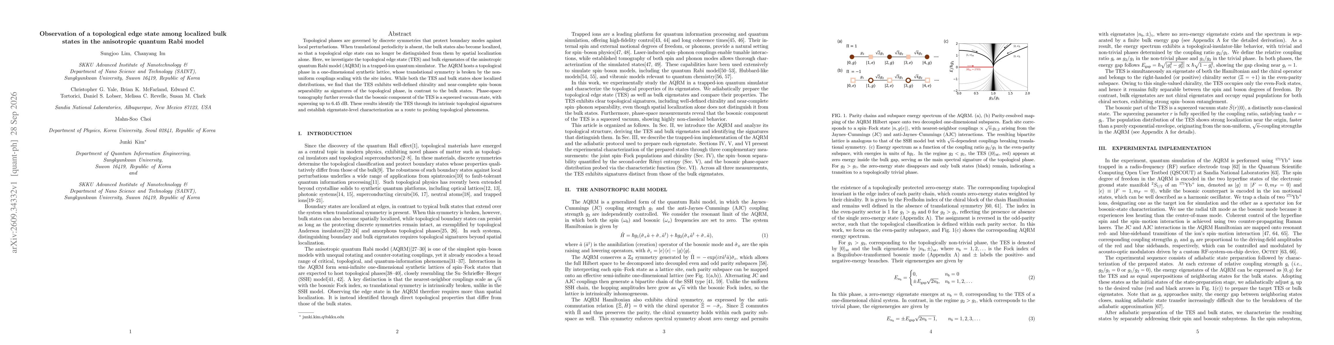Thumbnail for Observation of a topological edge state among localized bulk states in the anisotropic quantum Rabi model