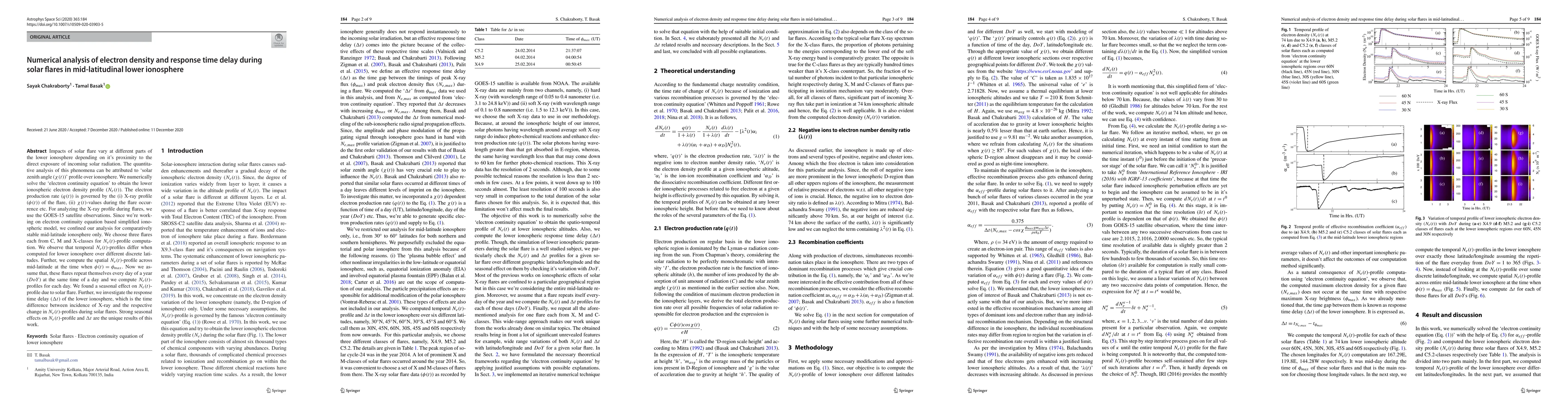 Thumbnail for Numerical analysis of electron density and response time delay during solar flares in mid-latitudinal lower ionosphere