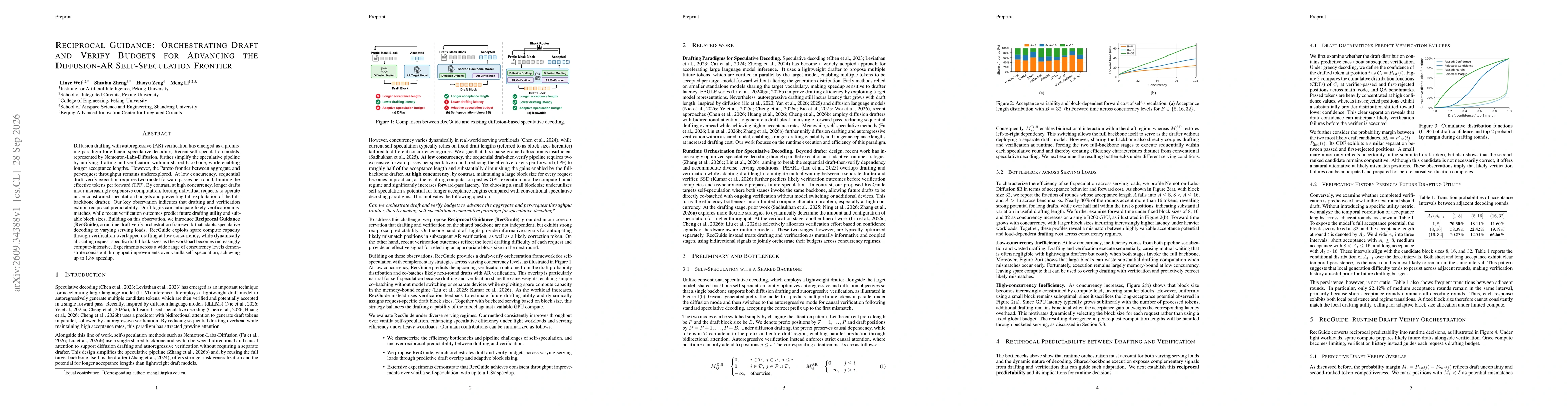 Thumbnail for Reciprocal Guidance: Orchestrating Draft and Verify Budgets for Advancing the Diffusion-AR Self-Speculation Frontier