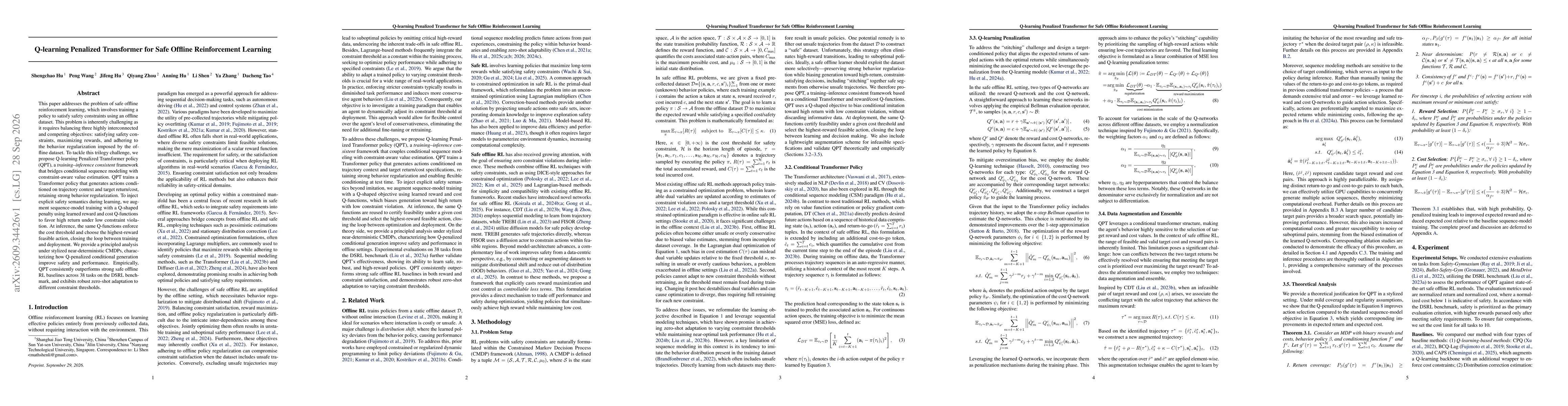 Thumbnail for Q-learning Penalized Transformer for Safe Offline Reinforcement Learning