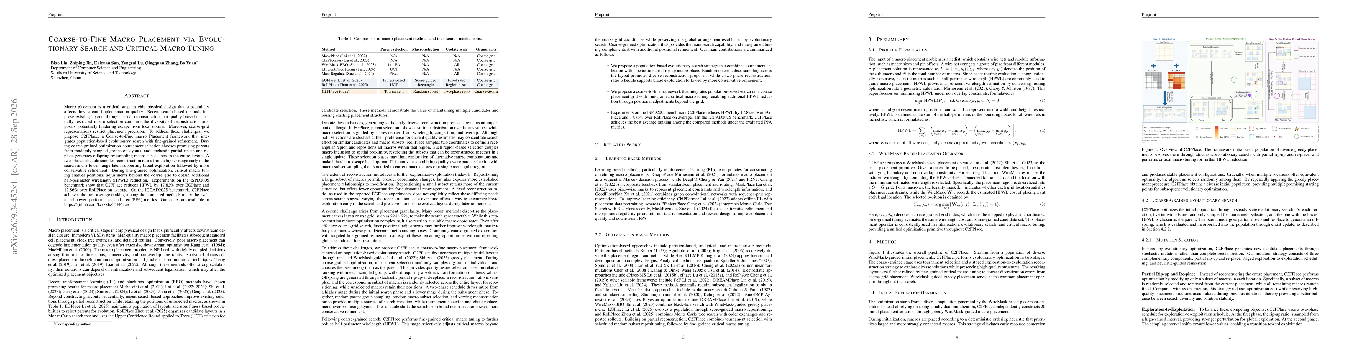 Thumbnail for Coarse-to-Fine Macro Placement via Evolutionary Search and Critical Macro Tuning