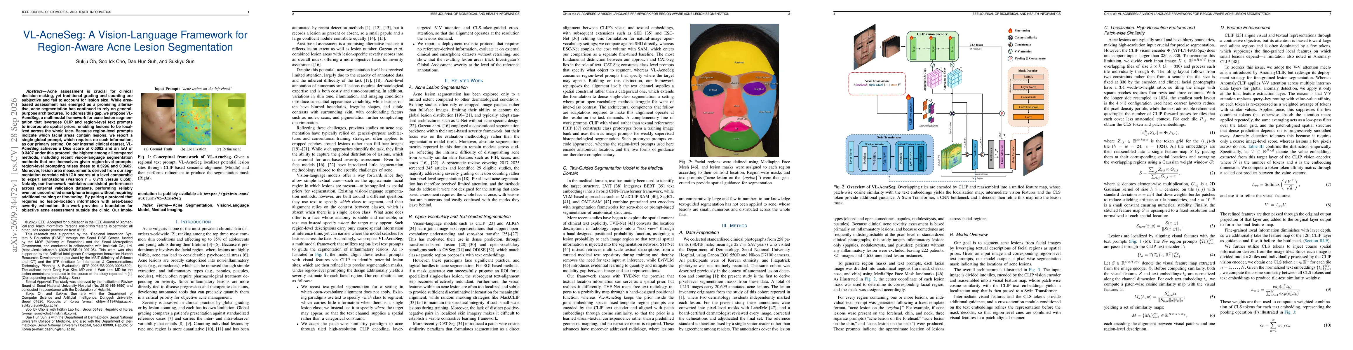 Thumbnail for VL-AcneSeg: A Vision-Language Framework for Region-Aware Acne Lesion Segmentation