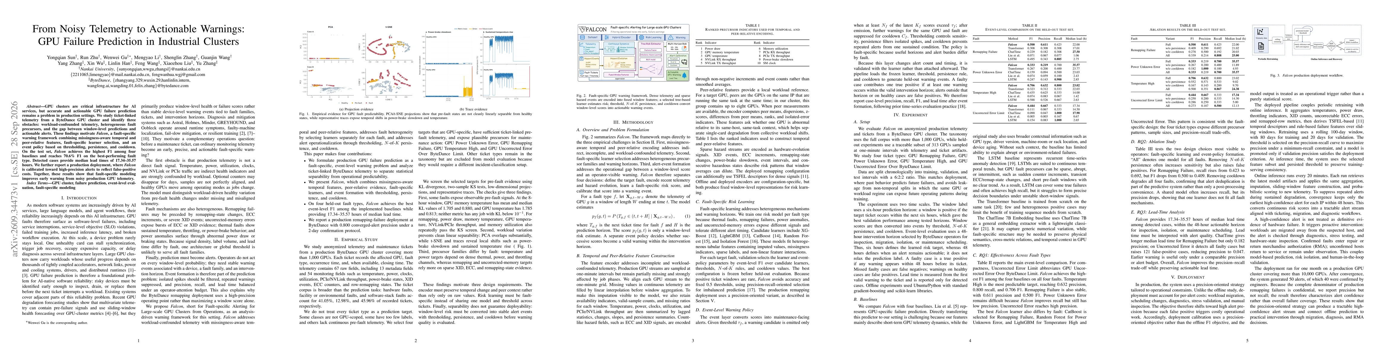 Thumbnail for From Noisy Telemetry to Actionable Warnings: GPU Failure Prediction in Industrial Clusters