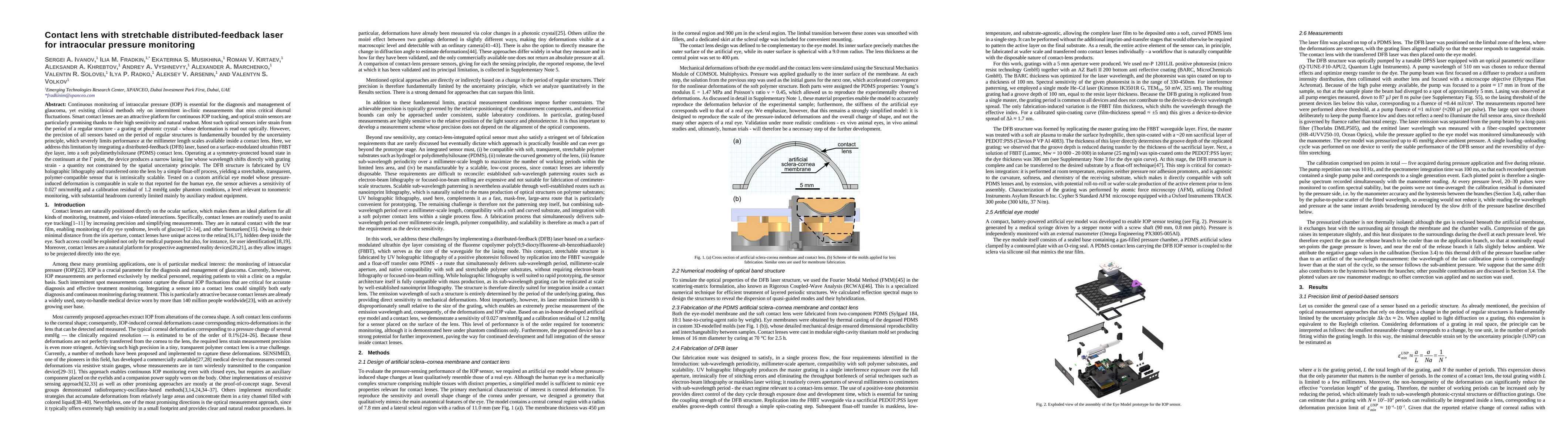 Thumbnail for Contact lens with stretchable distributed-feedback laser for intraocular pressure monitoring