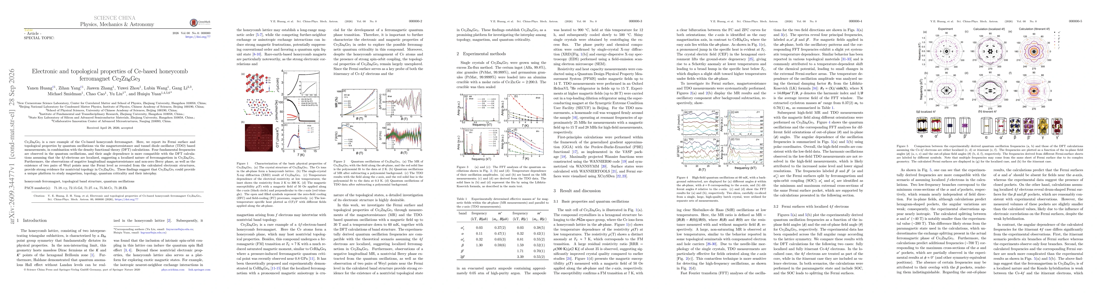 Thumbnail for Electronic and topological properties of Ce-based honeycomb ferromagnet Ce$_2$Zn$_6$Ge$_3$