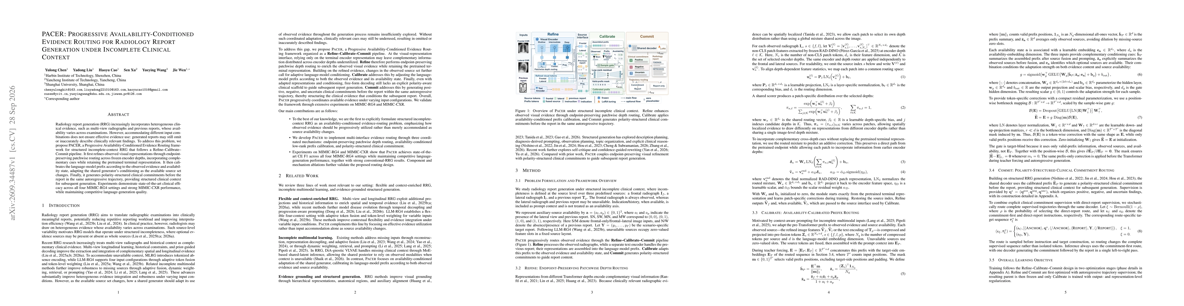 Thumbnail for PACER: Progressive Availability-Conditioned Evidence Routing for Radiology Report Generation under Incomplete Clinical Context