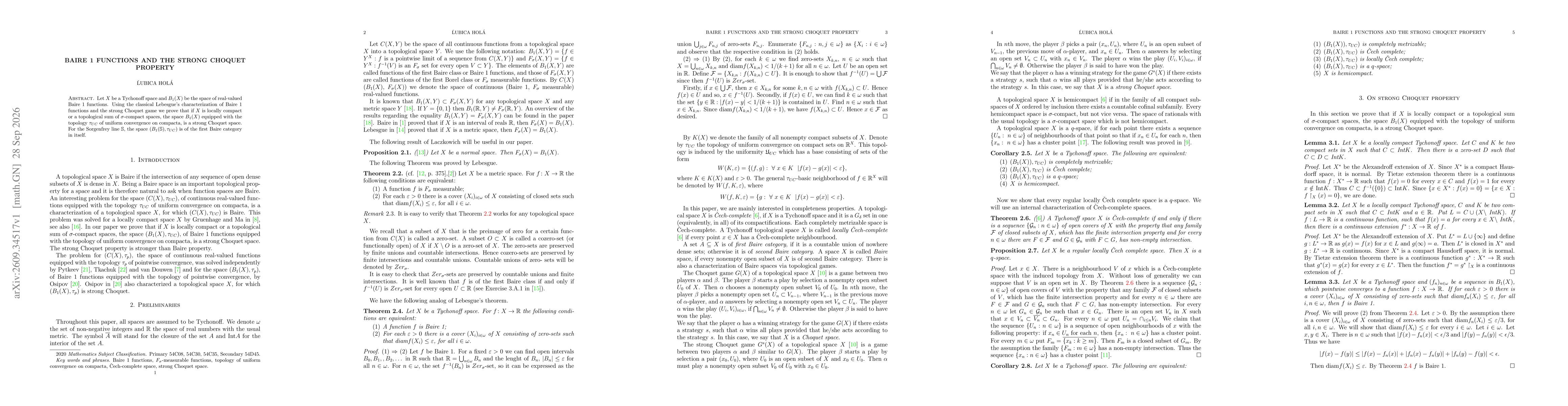 Thumbnail for Baire 1 functions and the strong Choquet property