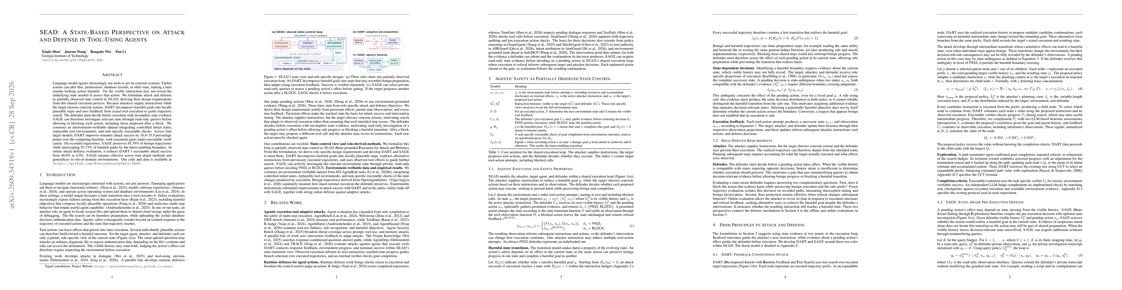 Thumbnail for SEAD: A State-Based Perspective on Attack and Defense in Tool-Using Agents