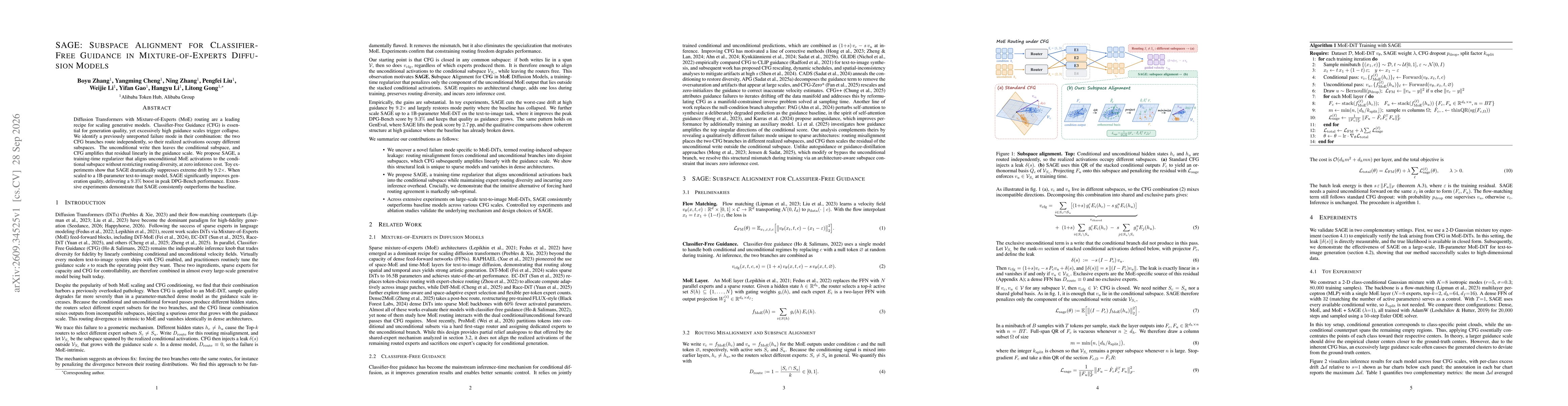 Thumbnail for SAGE: Subspace Alignment for Classifier-Free Guidance in Mixture-of-Experts Diffusion Models