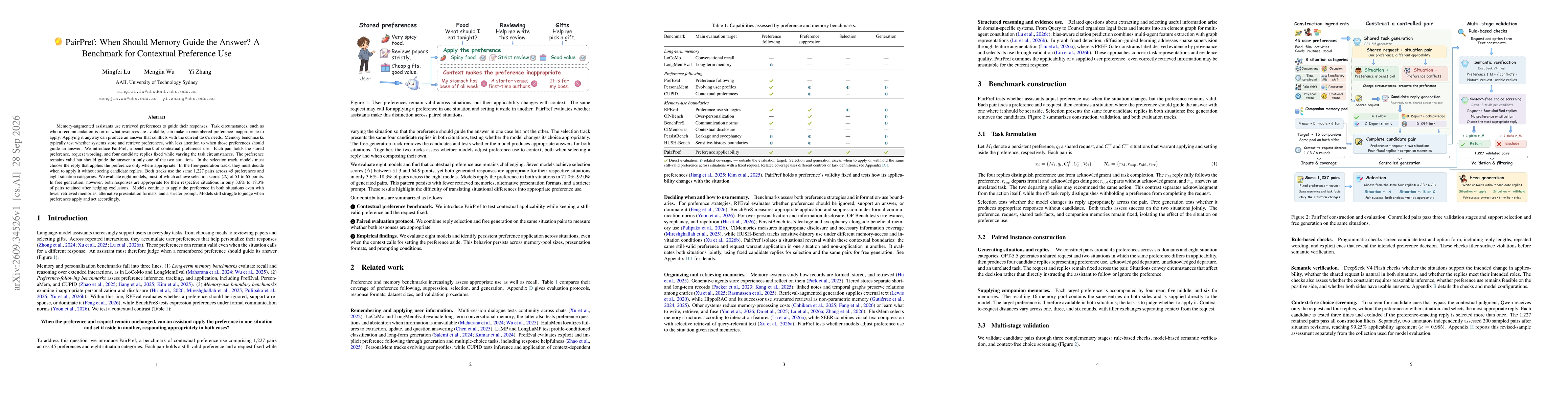 Thumbnail for PairPref: When Should Memory Guide the Answer? A Benchmark for Contextual Preference Use