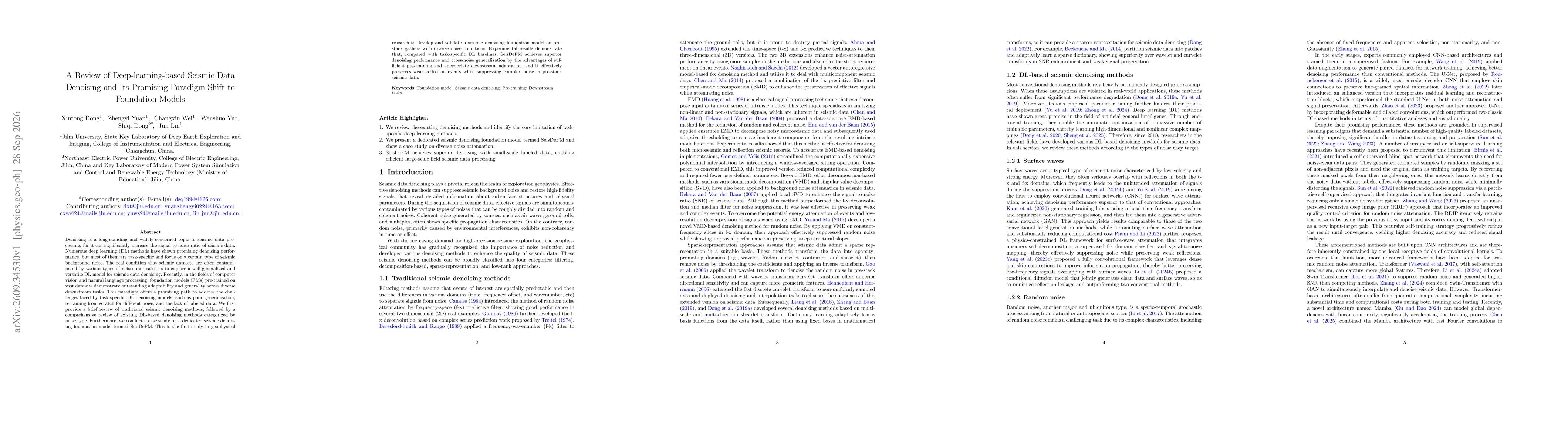 Thumbnail for A Review of Deep-learning-based Seismic Data Denoising and Its Promising Paradigm Shift to Foundation Models
