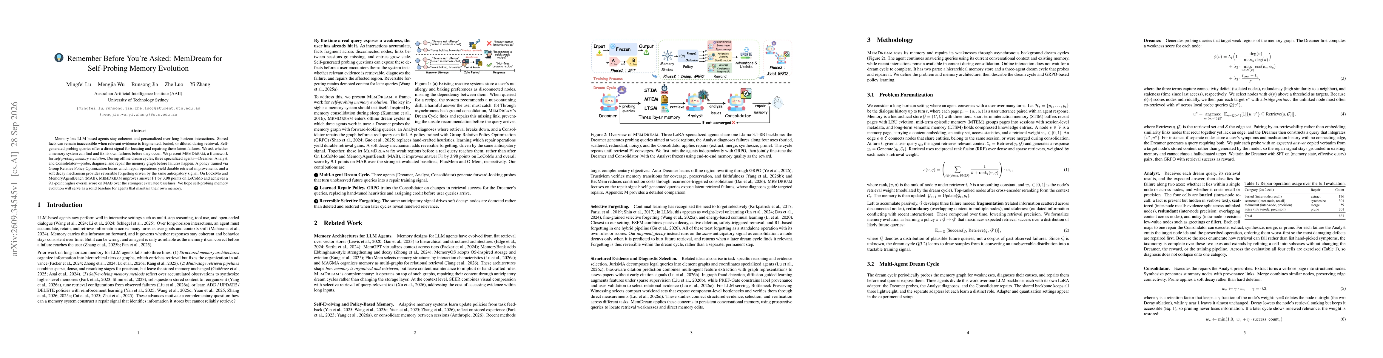 Thumbnail for Remember Before You're Asked: MemDream for Self-Probing Memory Evolution