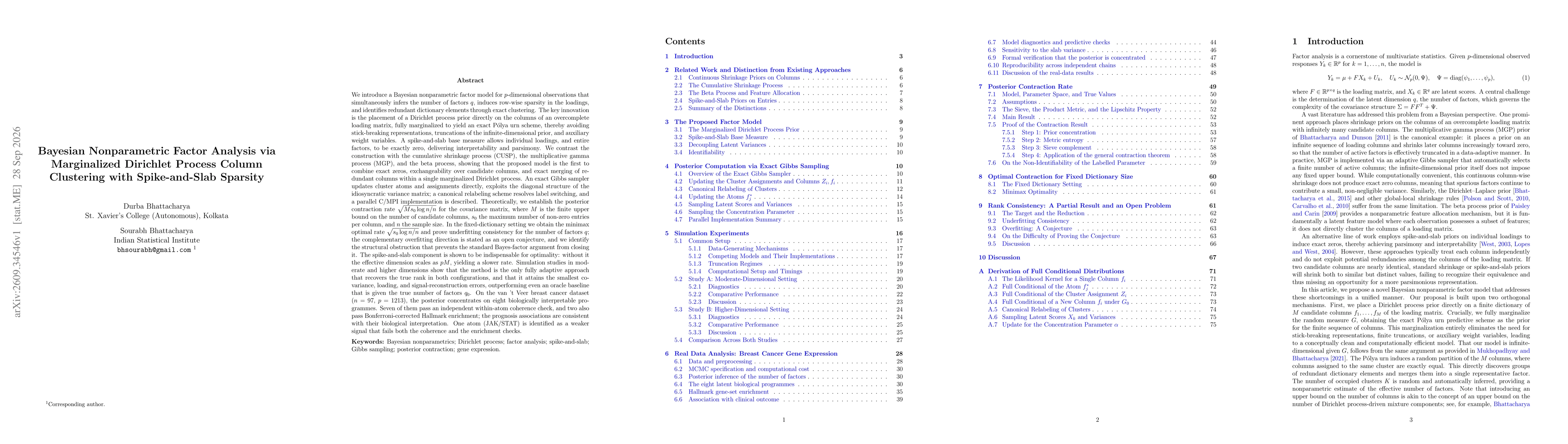 Thumbnail for Bayesian Nonparametric Factor Analysis via Marginalized Dirichlet Process Column Clustering with Spike-and-Slab Sparsity