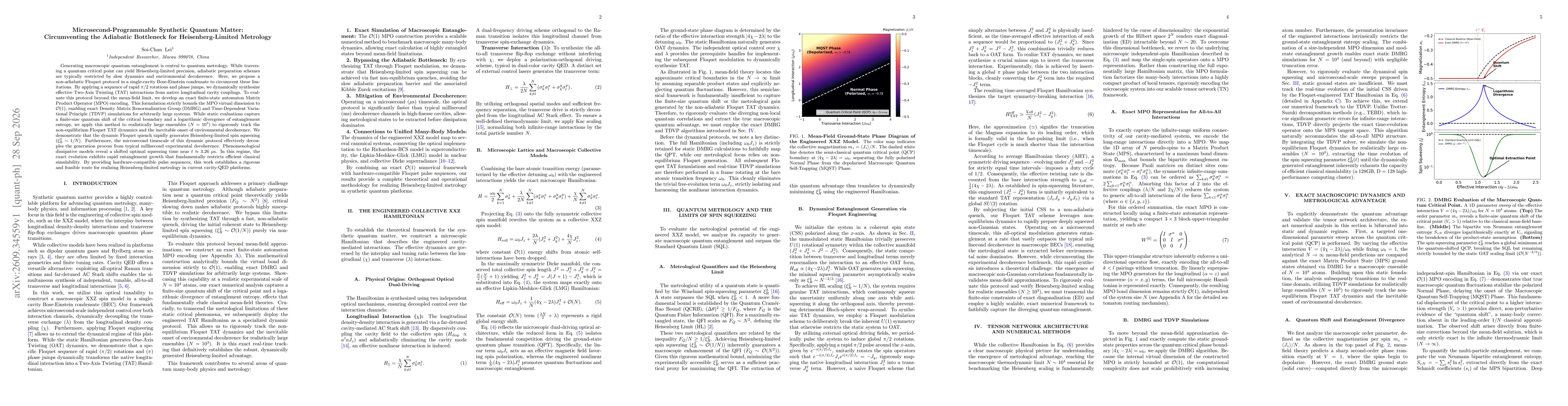 Thumbnail for Microsecond-Programmable Synthetic Quantum Matter: Circumventing the Adiabatic Bottleneck for Heisenberg-Limited Metrology