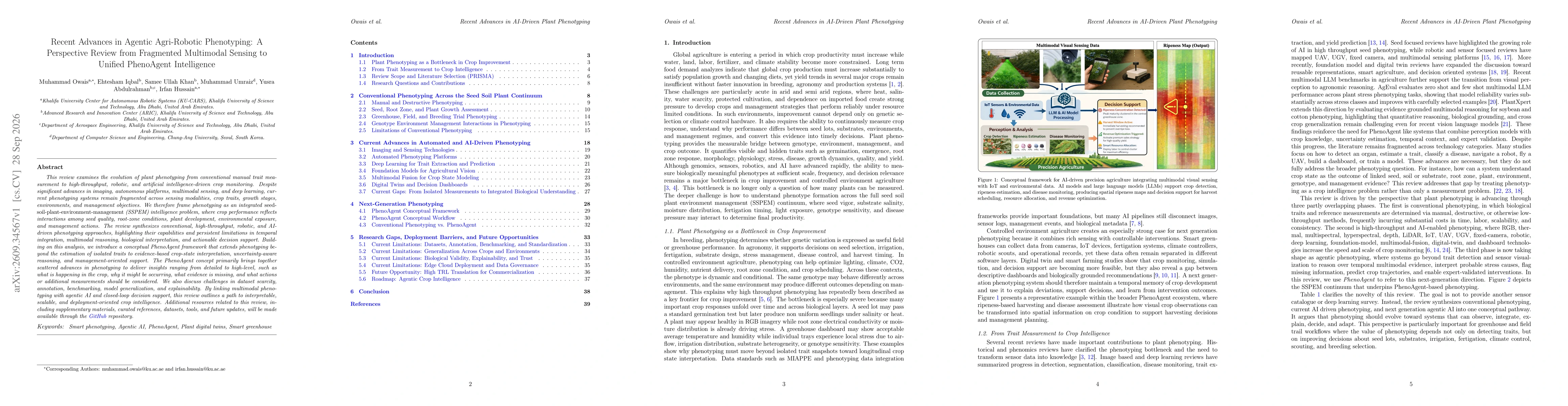 Thumbnail for Recent Advances in Agentic Agri-Robotic Phenotyping: A Perspective Review from Fragmented Multimodal Sensing to Unified PhenoAgent Intelligence