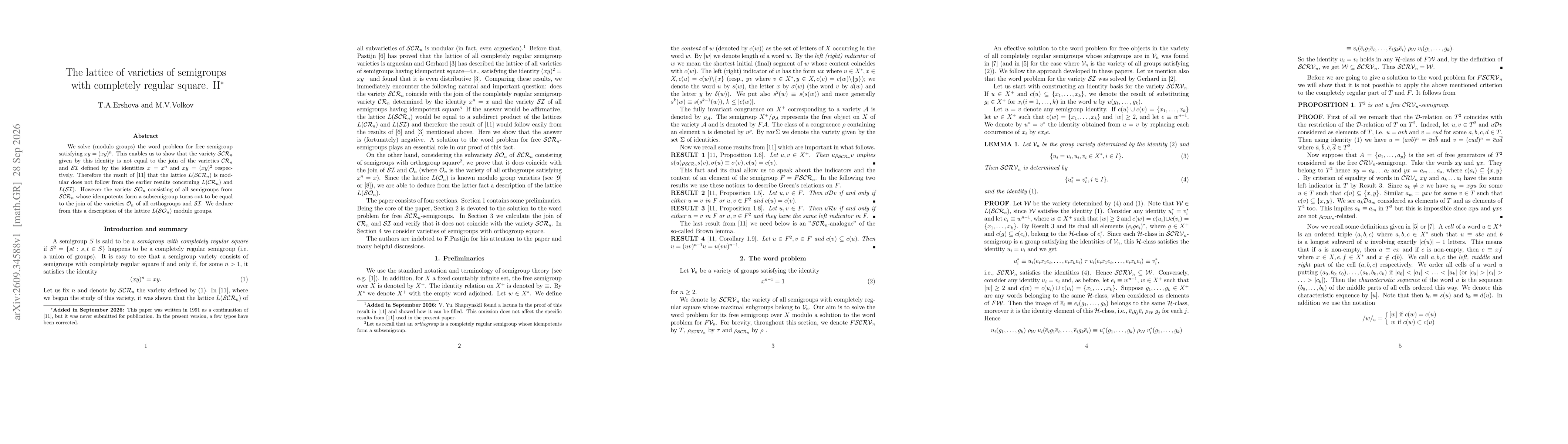 Thumbnail for The lattice of varieties of semigroups with completely regular square. II
