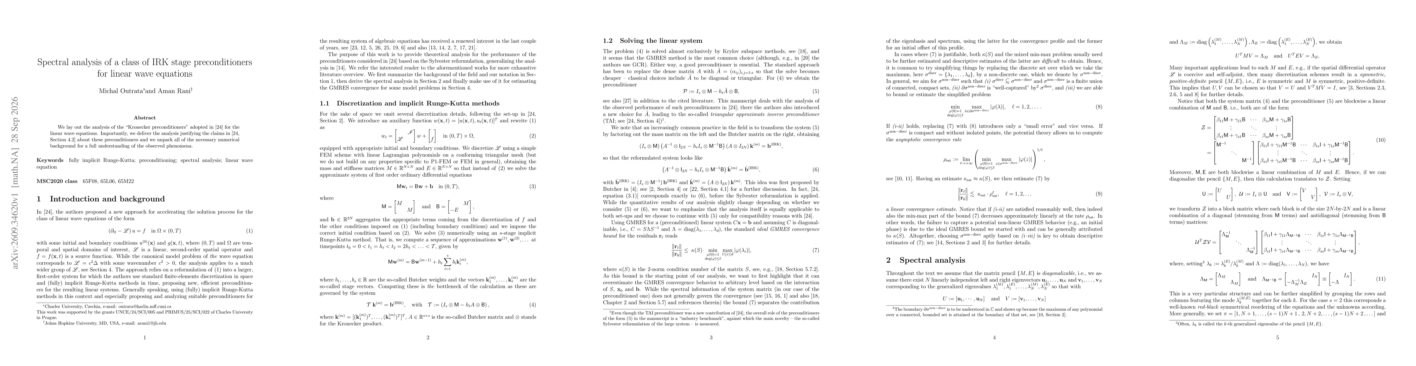 Thumbnail for Spectral analysis of a class of IRK stage preconditioners for linear wave equations