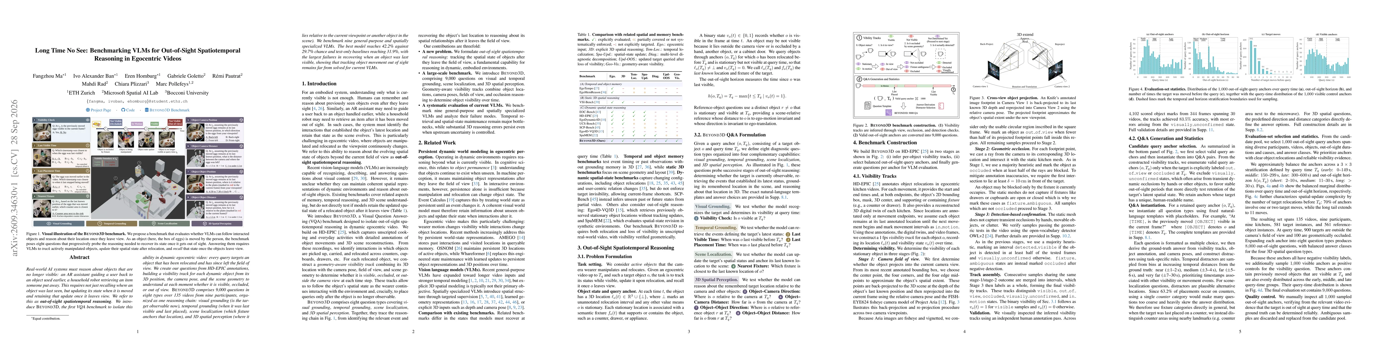Thumbnail for Long Time No See: Benchmarking VLMs for Out-of-Sight Spatiotemporal Reasoning in Egocentric Videos