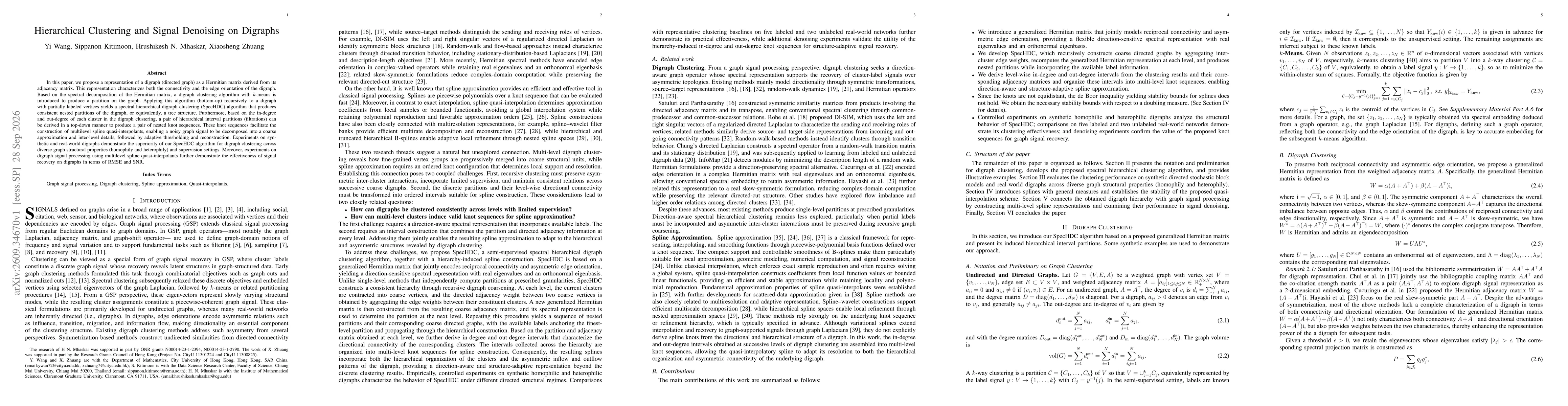 Thumbnail for Hierarchical Clustering and Signal Denoising on Digraphs