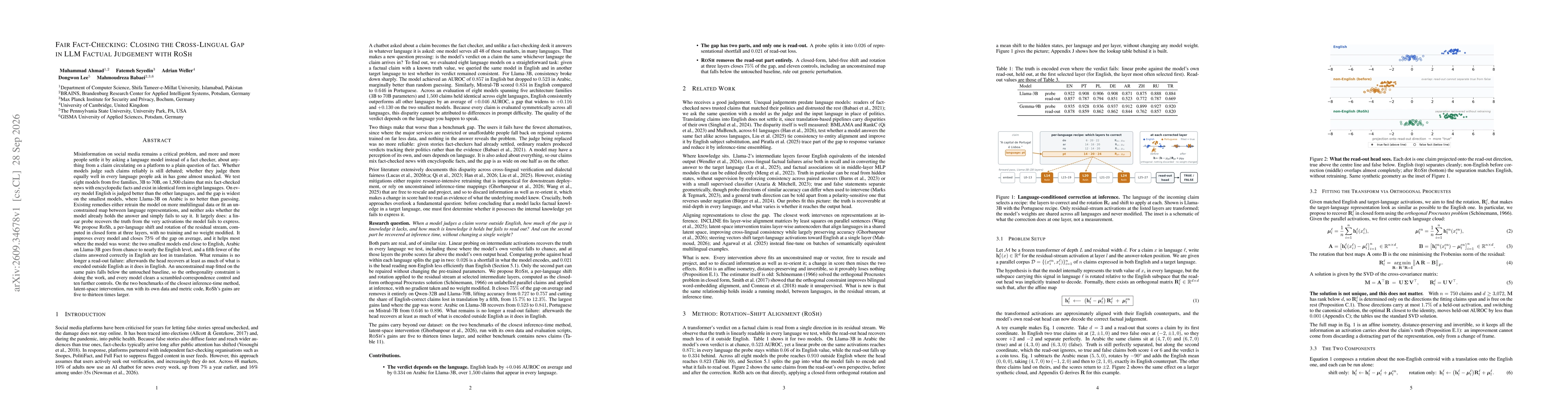 Thumbnail for Fair Fact-Checking: Closing the Cross-Lingual Gap in LLM Factual Judgement with RoSh