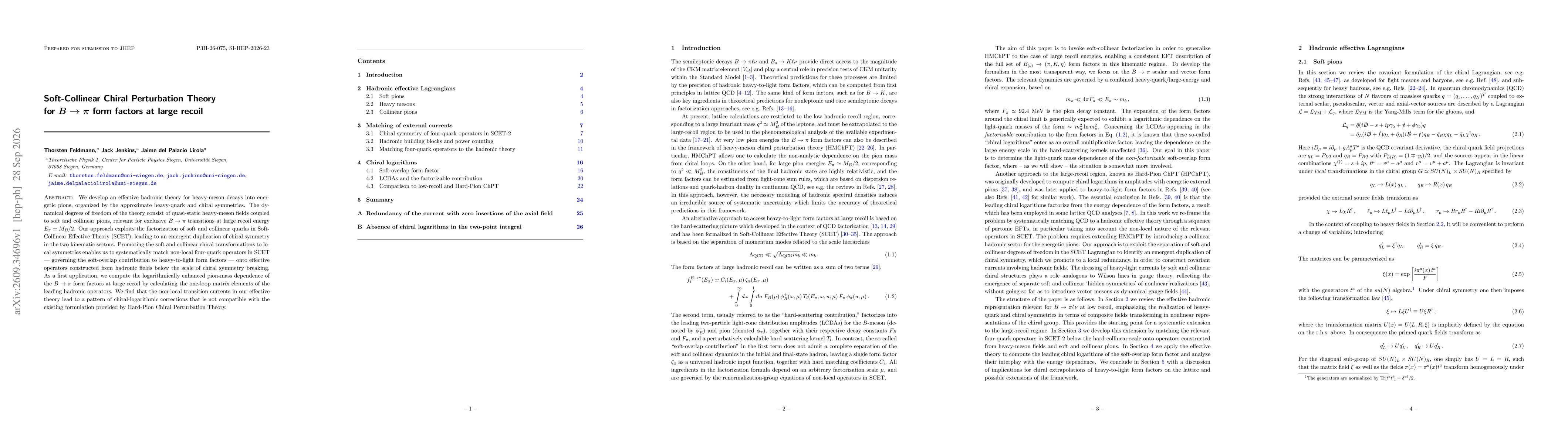 Thumbnail for Soft-Collinear Chiral Perturbation Theory for $B \to π$ form factors at large recoil