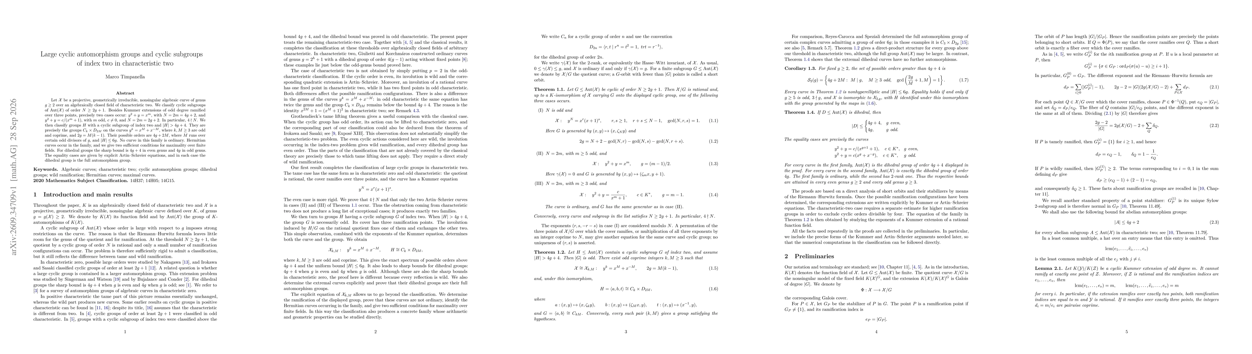 Thumbnail for Large cyclic automorphism groups and cyclic subgroups of index two in characteristic two
