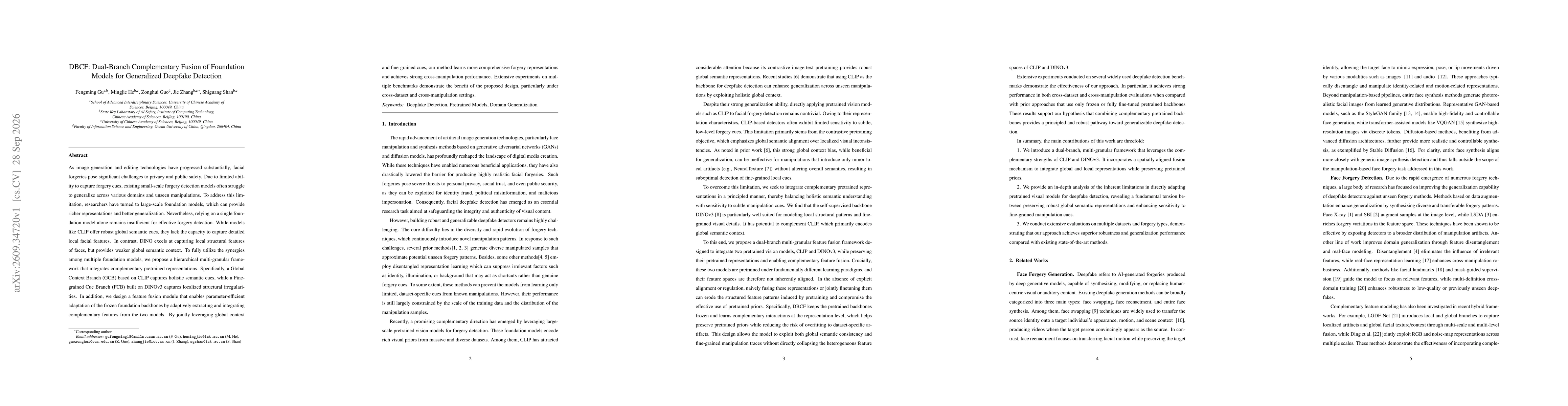 Thumbnail for DBCF: Dual-Branch Complementary Fusion of Foundation Models for Generalized Deepfake Detection