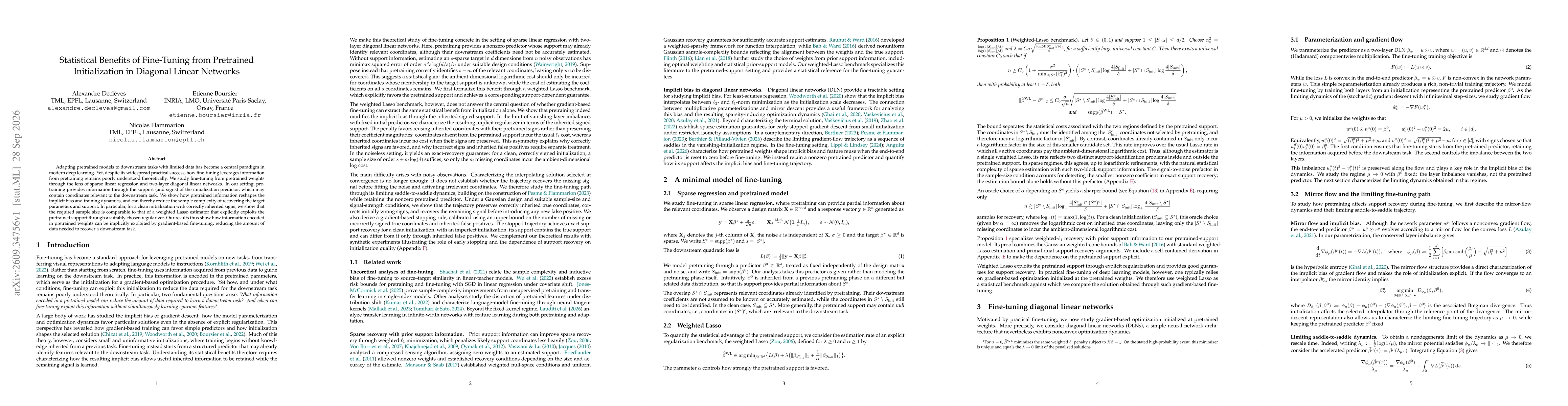 Thumbnail for Statistical Benefits of Fine-Tuning from Pretrained Initialization in Diagonal Linear Networks