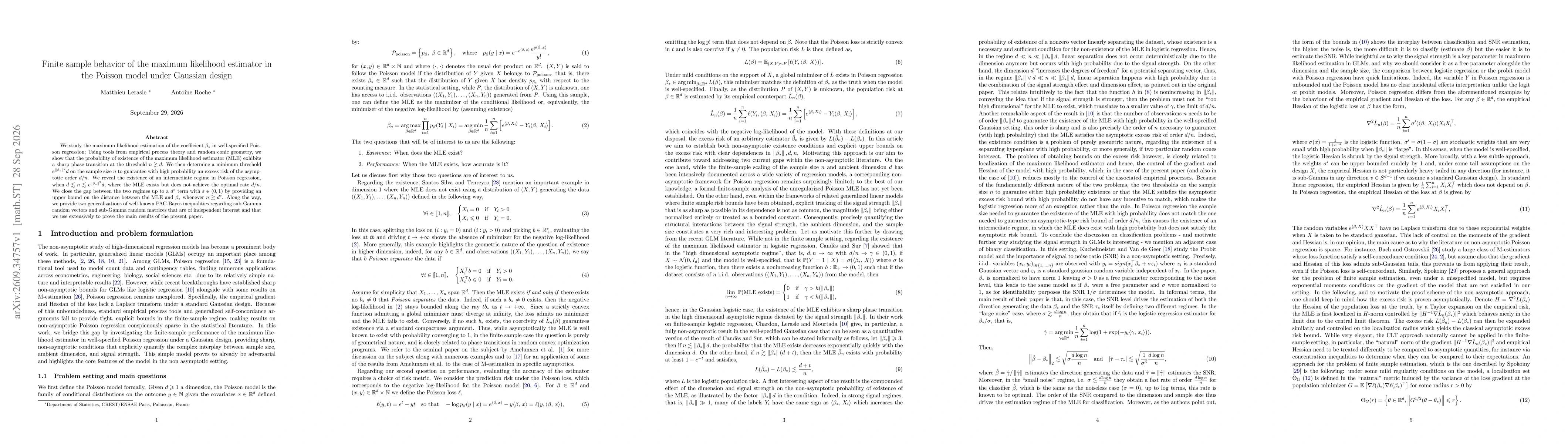 Thumbnail for Finite sample behavior of the maximum likelihood estimator in the Poisson model under Gaussian design