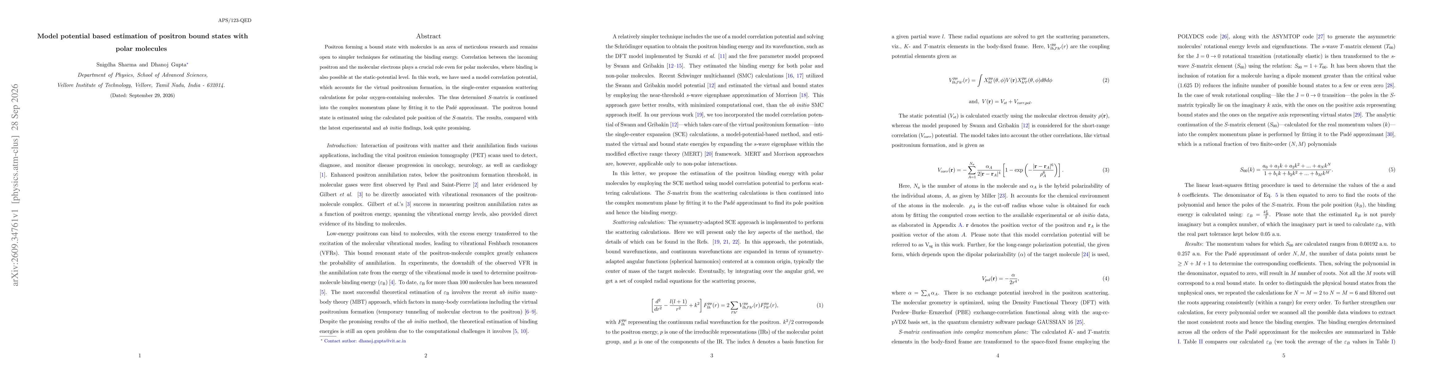 Thumbnail for Model potential based estimation of positron bound states with polar molecules