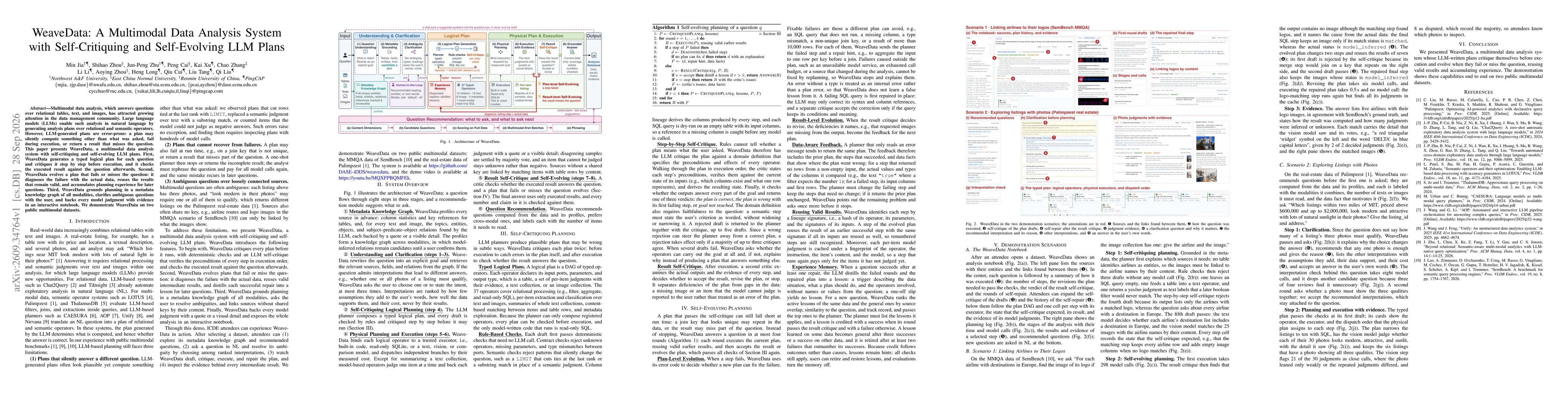 Thumbnail for WeaveData: A Multimodal Data Analysis System with Self-Critiquing and Self-Evolving LLM Plans