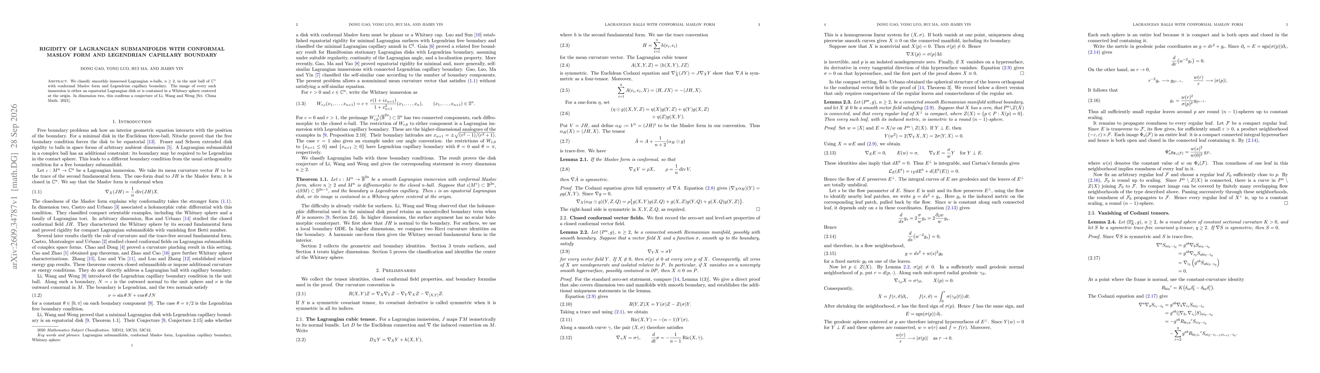 Thumbnail for Rigidity of Lagrangian submanifolds with conformal Maslov form and Legendrian capillary boundary