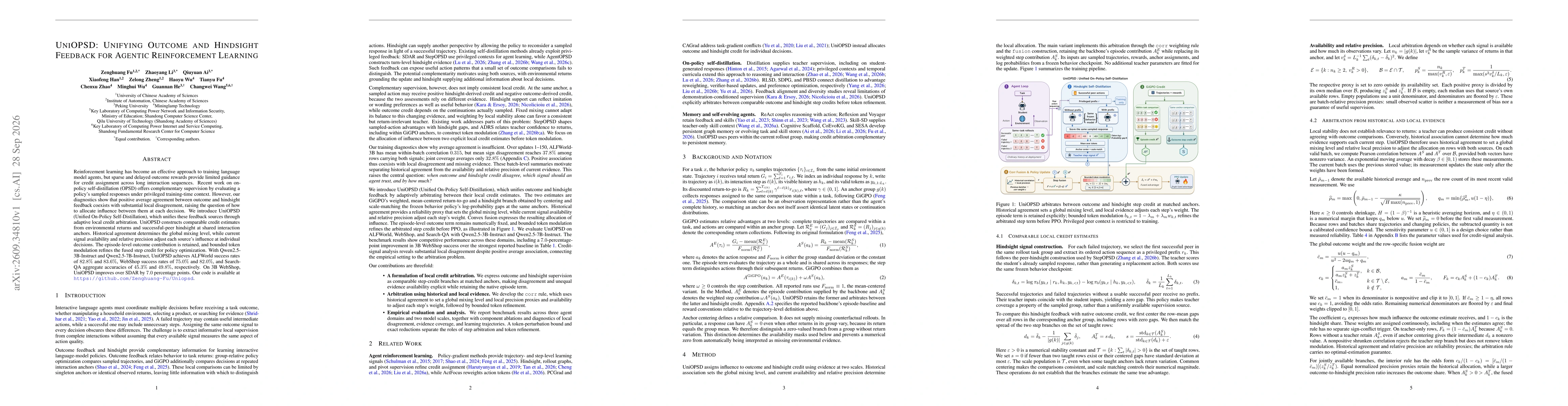 Thumbnail for UniOPSD: Unifying Outcome and Hindsight Feedback for Agentic Reinforcement Learning
