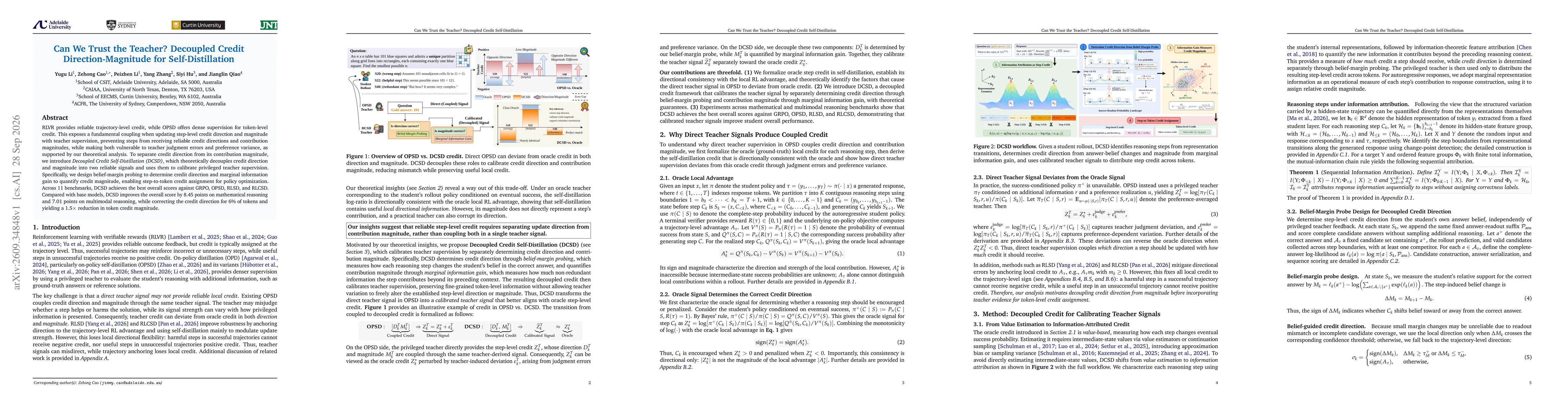 Thumbnail for Can We Trust the Teacher? Decoupled Credit Direction-Magnitude for Self-Distillation