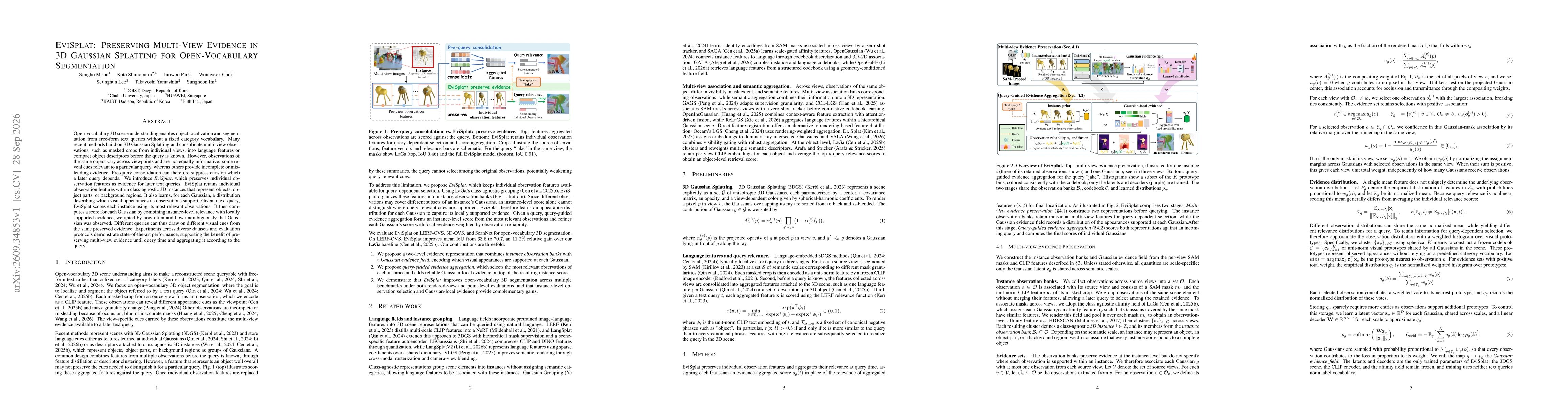 Thumbnail for EviSplat: Preserving Multi-View Evidence in 3D Gaussian Splatting for Open-Vocabulary Segmentation
