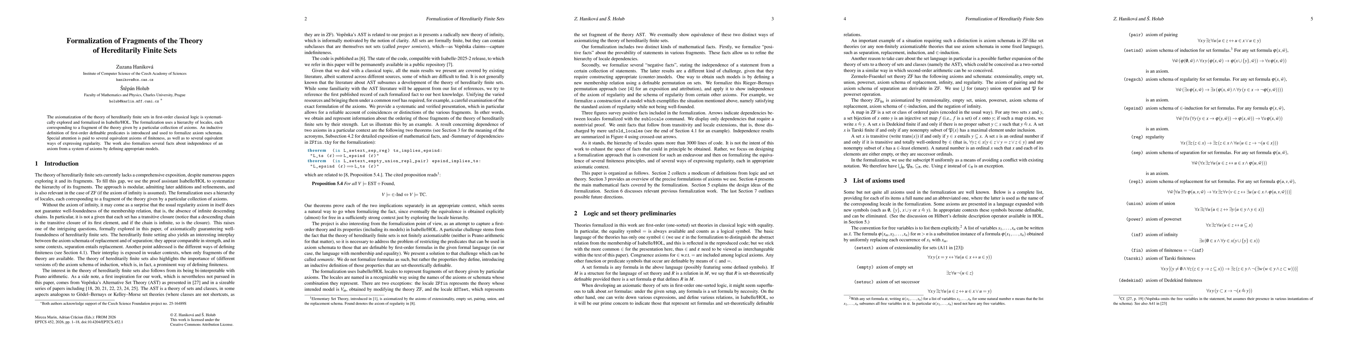 Thumbnail for Formalization of Fragments of the Theory of Hereditarily Finite Sets