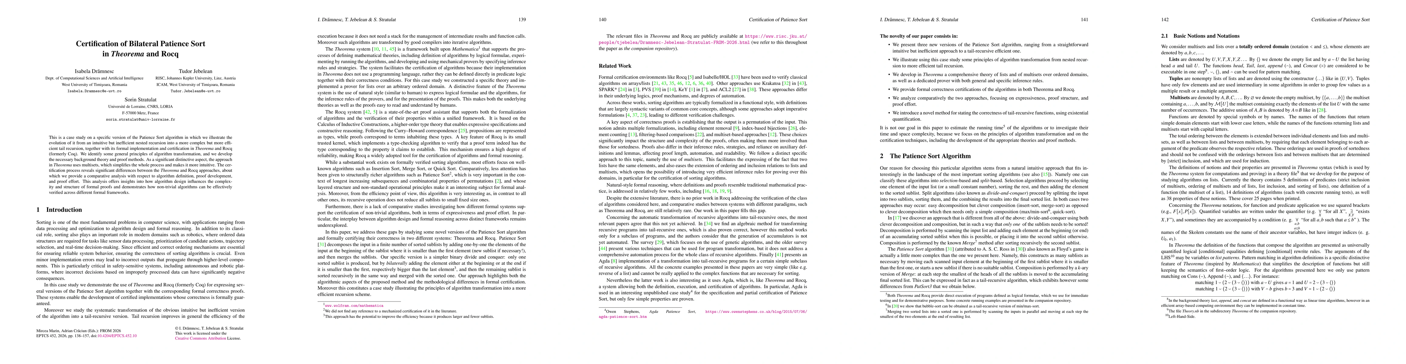 Thumbnail for Certification of Bilateral Patience Sort in Theorema and Rocq
