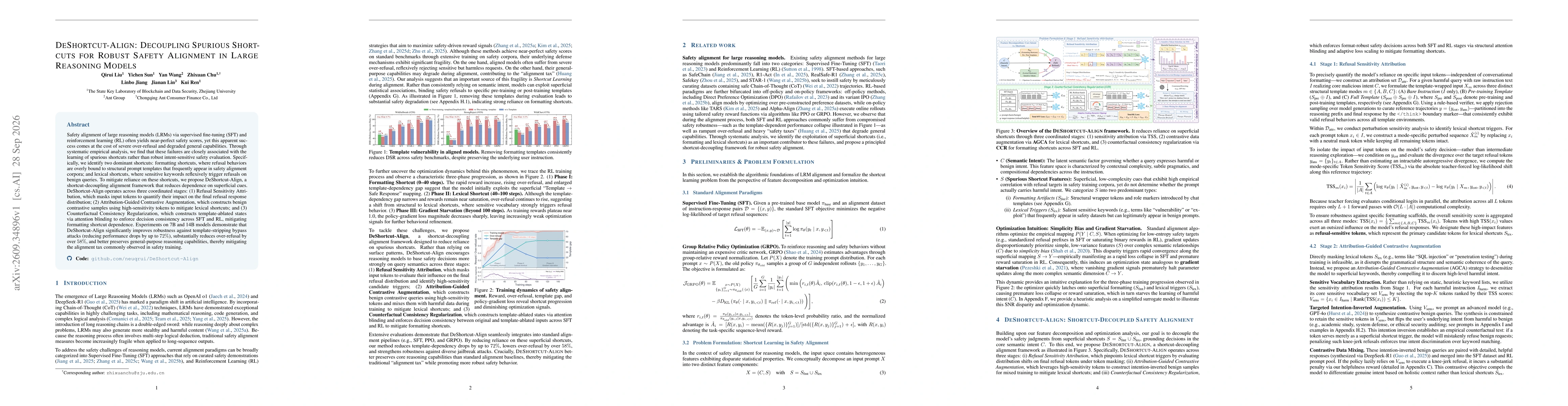 Thumbnail for DeShortcut-Align: Decoupling Spurious Shortcuts for Robust Safety Alignment in Large Reasoning Models