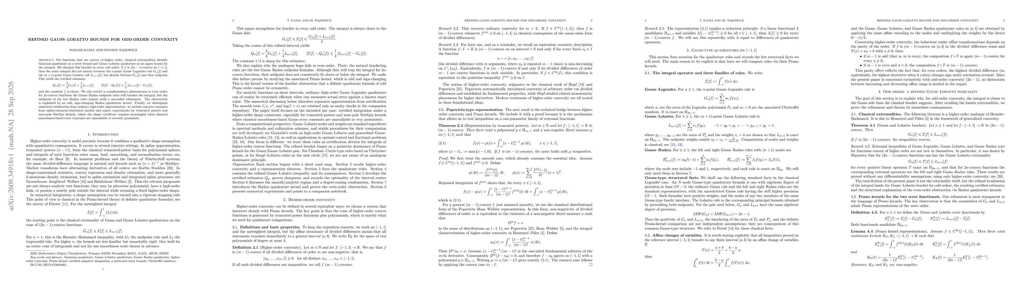 Thumbnail for Refined Gauss--Lobatto bounds for odd-order convexity