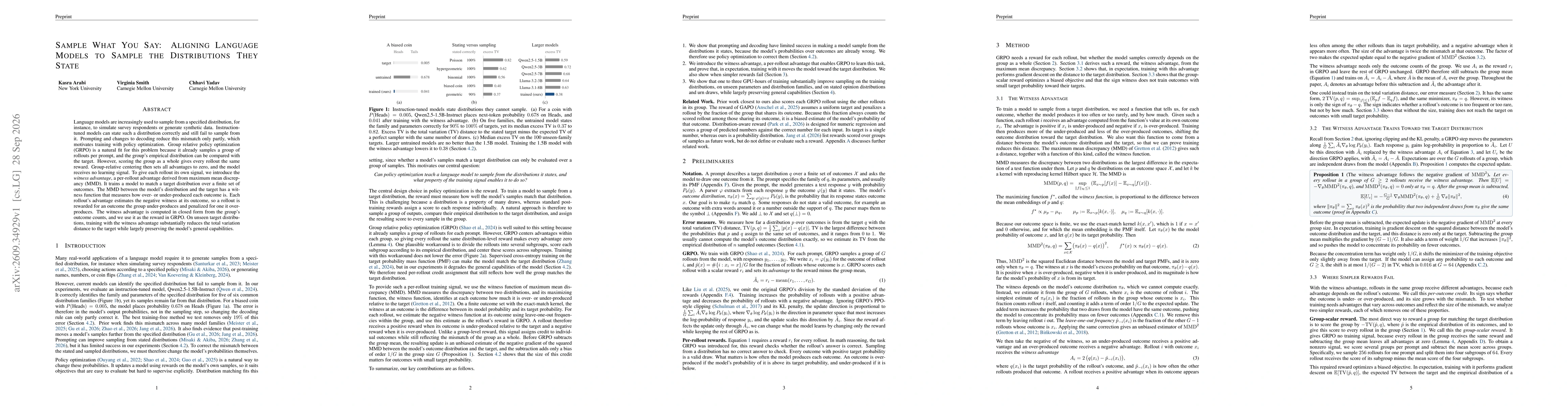 Thumbnail for Sample What You Say: Aligning Language Models to Sample the Distributions They State