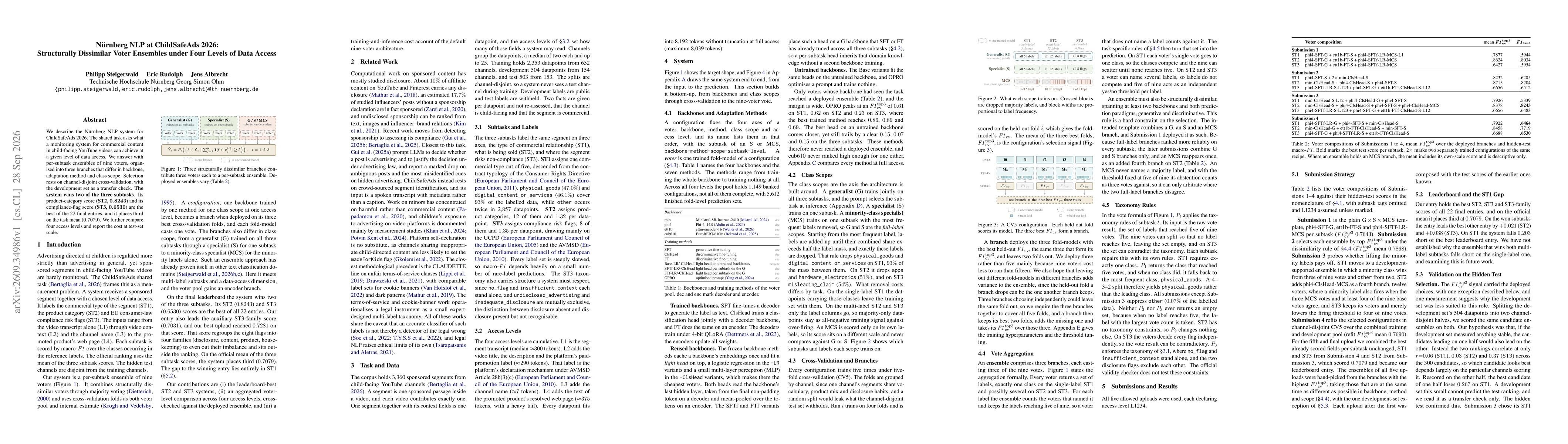 Thumbnail for Nürnberg NLP at ChildSafeAds 2026: Structurally Dissimilar Voter Ensembles under Four Levels of Data Access