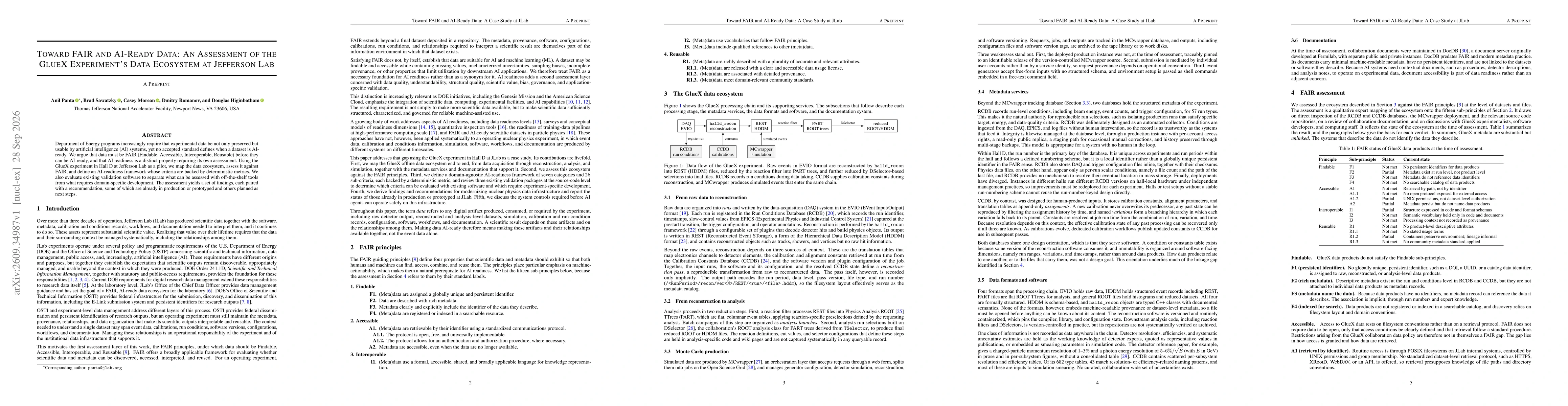 Thumbnail for Toward FAIR and AI-Ready Data: An Assessment of the GlueX Experiment's Data Ecosystem at Jefferson Lab