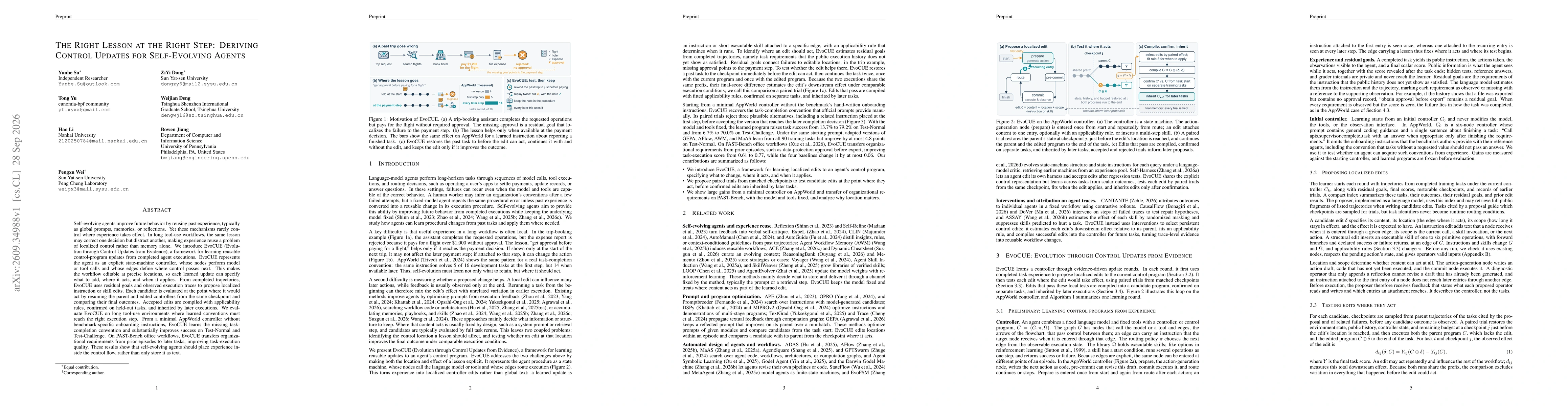 Thumbnail for The Right Lesson at the Right Step: Deriving Control Updates for Self-Evolving Agents